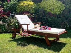 Gartenliege Akazienholz Dunkelbraun Auflage Cremeweis Rollbar Toscana