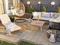 Gartenliege Akazienholz Hellbraun Auflage Beige Rollbar Cesana