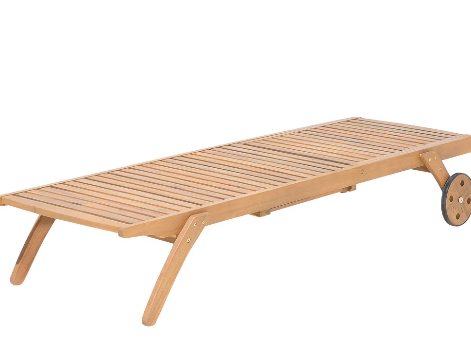 Gartenliege Akazienholz Hellbraun Auflage Beige Rollbar Cesana