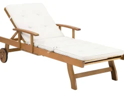 Gartenliege Akazienholz Hellbraun Auflage Cremeweis Rollbar Java