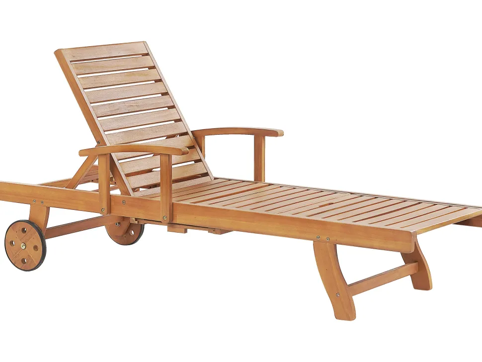 Gartenliege Akazienholz Hellbraun Auflage Cremeweis Rollbar Java
