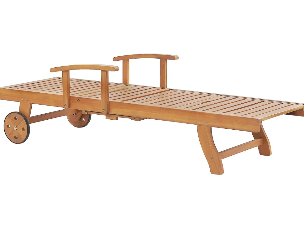 Gartenliege Akazienholz Hellbraun Auflage Cremeweis Rollbar Java