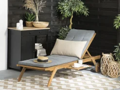 Gartenliege Akazienholz Hellbraun Auflage Grau Rollbar Cesana