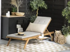 Gartenliege Akazienholz Hellbraun Auflage Taupe Rollbar Cesana