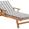 Gartenliege Akazienholz Hellbraun Auflage Dunkelblau-Beige Gestreift Rollbar Java