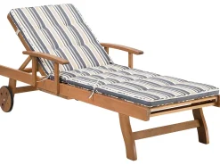 Gartenliege Akazienholz Hellbraun Auflage Dunkelblau-Beige Gestreift Rollbar Java