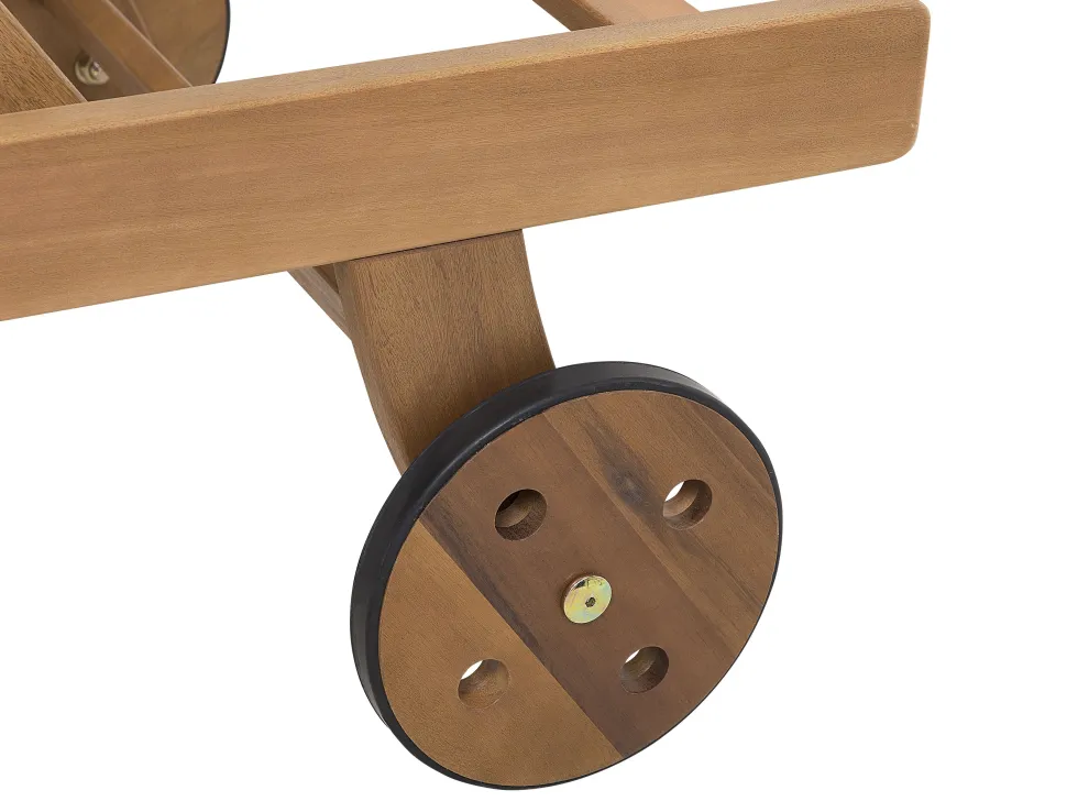 Gartenliege Akazienholz Hellbraun Auflage Dunkelblau-Beige Gestreift Rollbar Java
