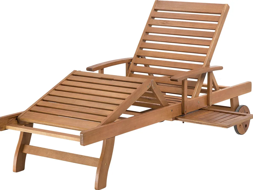 Gartenliege Akazienholz Hellbraun Auflage Dunkelblau-Beige Gestreift Rollbar Java
