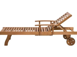 Gartenliege Akazienholz Hellbraun Auflage Dunkelblau-Beige Gestreift Rollbar Java