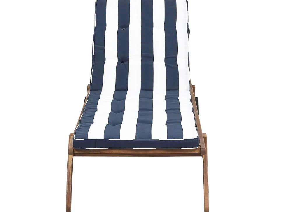 Gartenliege Akazienholz Hellbraun Auflage Marineblau Gestreift Rollbar Cesana