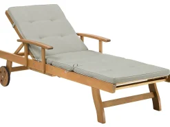 Gartenliege Akazienholz Hellbraun Auflage Grau-Beige Rollbar Java