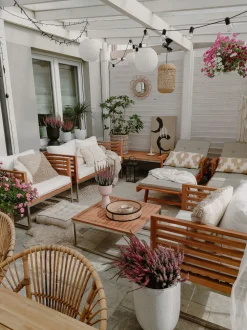 Gartenliege Akazienholz Hellbraun Auflage Grau-Beige Rollbar Java