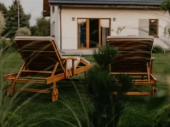 Gartenliege Akazienholz Hellbraun Auflage Grau-Beige Rollbar Java