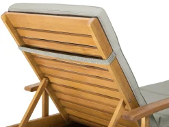 Gartenliege Akazienholz Hellbraun Auflage Grau-Beige Rollbar Java