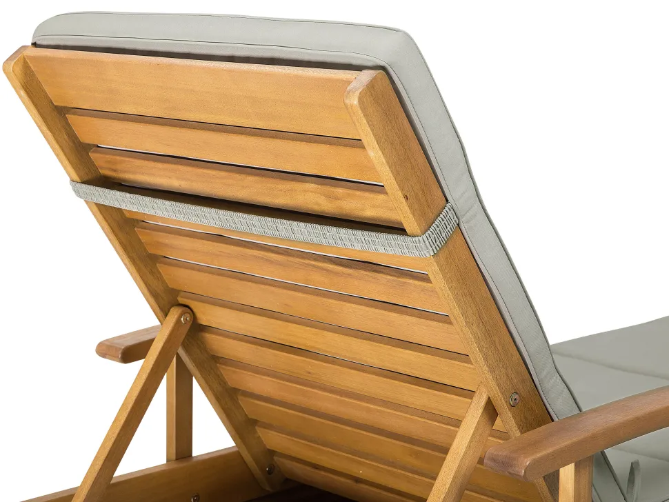 Gartenliege Akazienholz Hellbraun Auflage Grau-Beige Rollbar Java