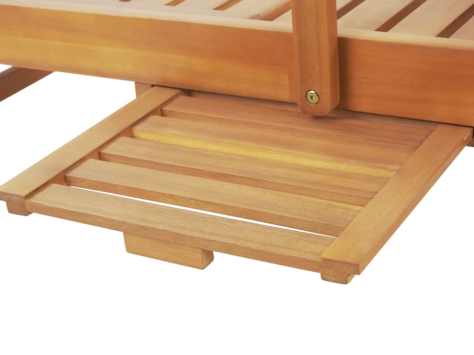 Gartenliege Akazienholz Hellbraun Auflage Grau-Beige Rollbar Java