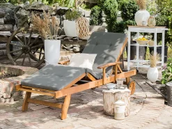 Gartenliege Akazienholz Hellbraun Auflage Graphitgrau Rollbar Java