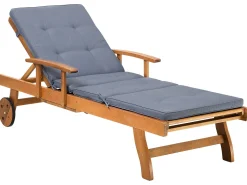 Gartenliege Akazienholz Hellbraun Auflage Blau Rollbar Java