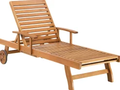 Gartenliege Akazienholz Hellbraun Auflage Blau Rollbar Java