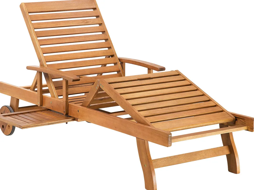 Gartenliege Akazienholz Hellbraun Auflage Blau Rollbar Java