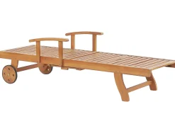 Gartenliege Akazienholz Hellbraun Auflage Blau Rollbar Java