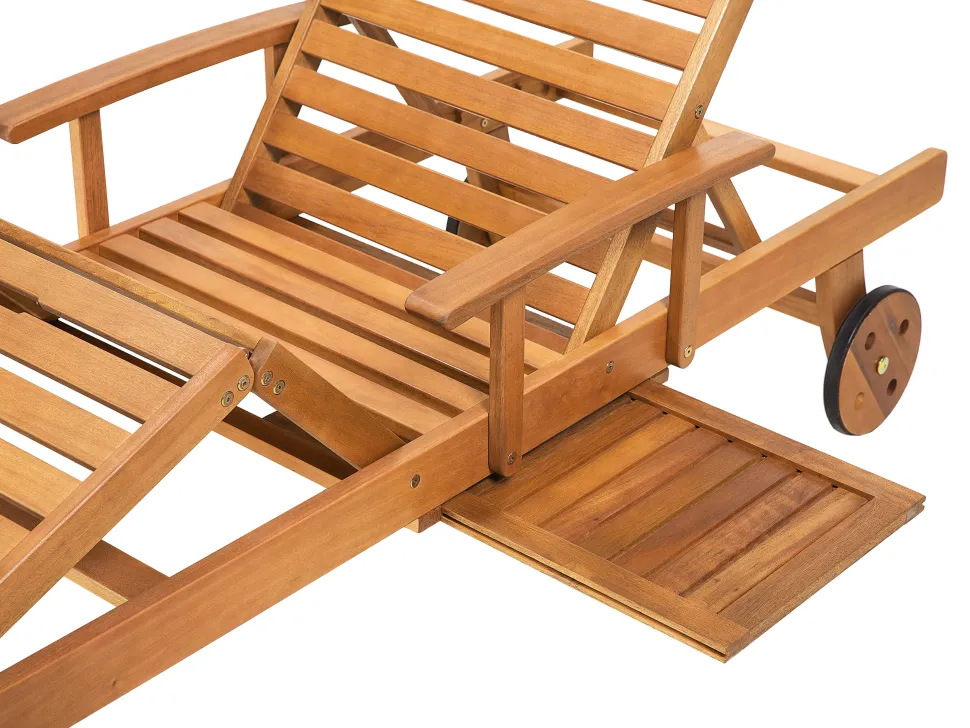 Gartenliege Akazienholz Hellbraun Auflage Blau Rollbar Java