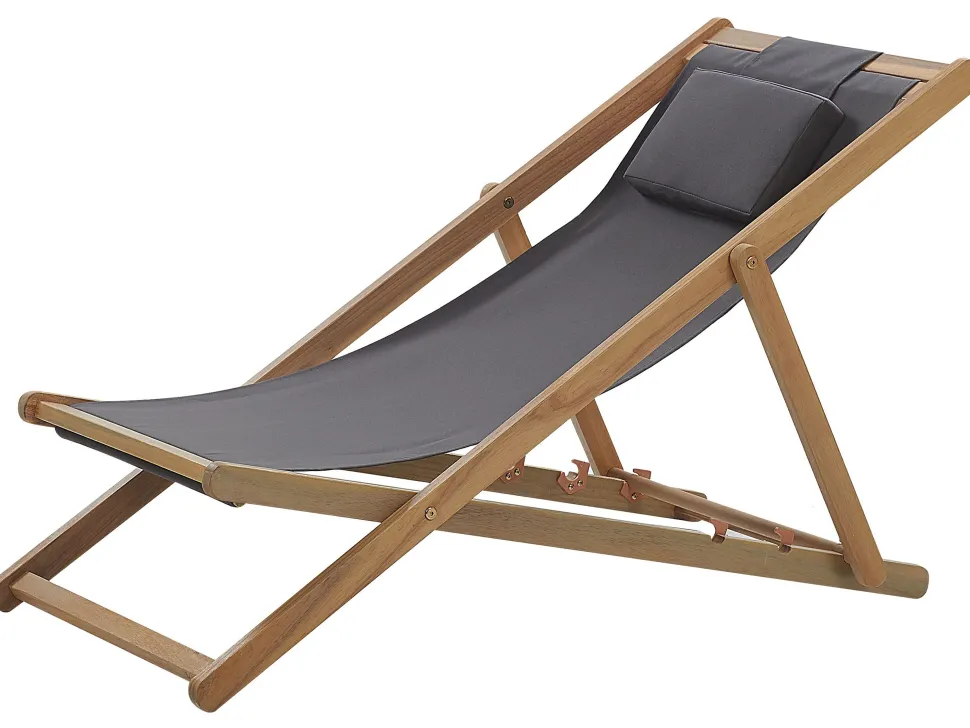 Gartenliege Akazienholz Hellbraun Textil Grau Avellino