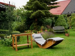 Gartenliege Akazienholz Hellbraun Auflage Grau Brescia