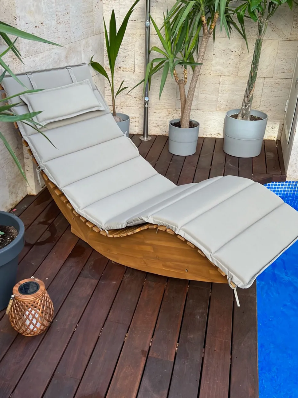 Gartenliege Akazienholz Hellbraun Auflage Taupe Brescia