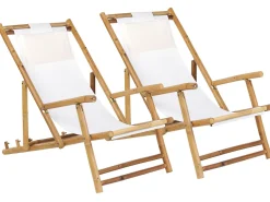 Gartenliege Bambusholz Hellbraun Textil Beige 2Er Set Atrani