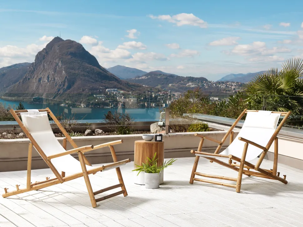 Gartenliege Bambusholz Hellbraun Textil Beige 2Er Set Atrani