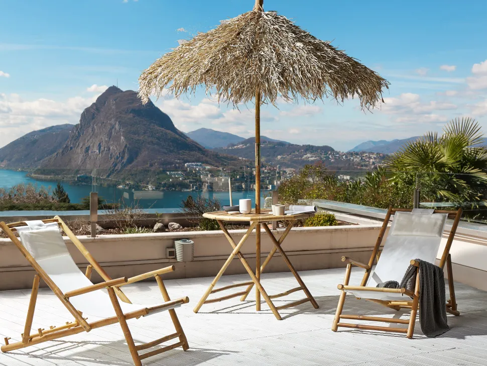 Gartenliege Bambusholz Hellbraun Textil Beige 2Er Set Atrani