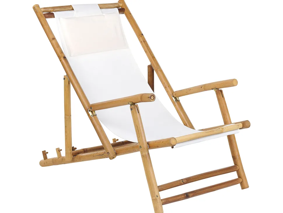 Gartenliege Bambusholz Hellbraun Textil Beige 2Er Set Atrani