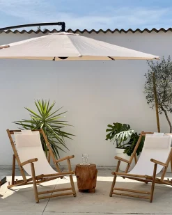 Gartenliege Bambusholz Hellbraun Textil Beige 2Er Set Atrani