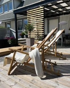 Gartenliege Bambusholz Hellbraun Textil Beige 2Er Set Atrani