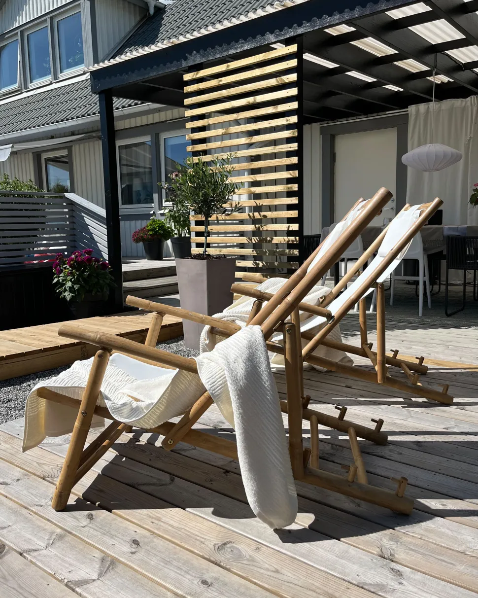 Gartenliege Bambusholz Hellbraun Textil Beige 2Er Set Atrani