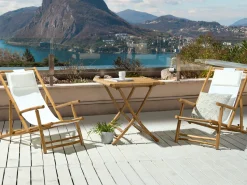 Gartenliege Bambusholz Hellbraun Textil Beige 2Er Set Atrani