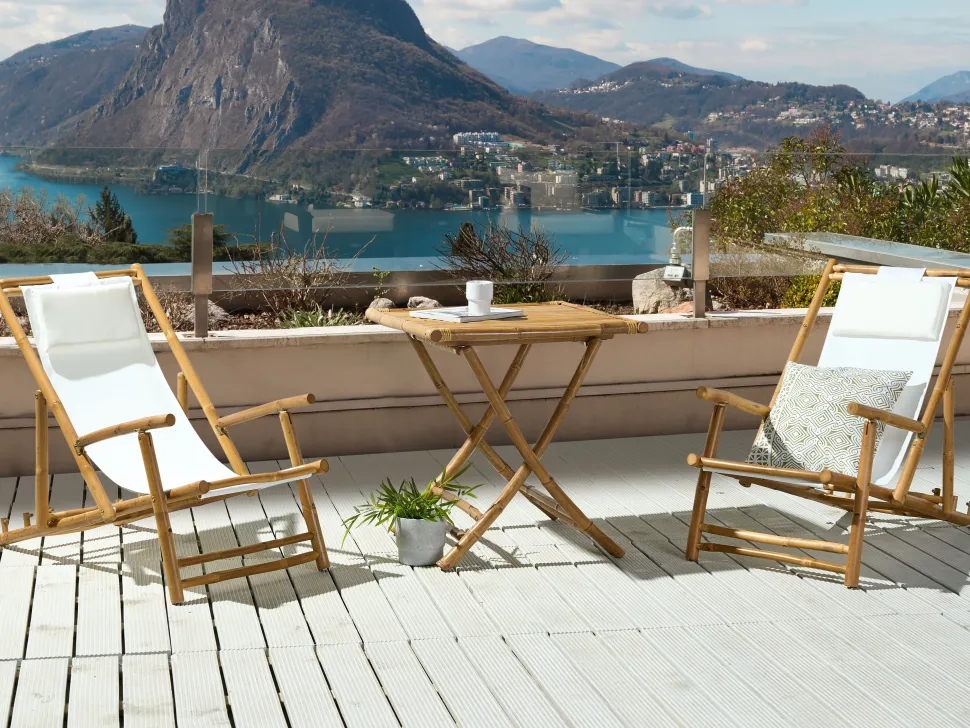 Gartenliege Bambusholz Hellbraun Textil Beige 2Er Set Atrani