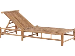 Gartenliege Bambusholz Hellbraun Auflage Cremeweis Ligure