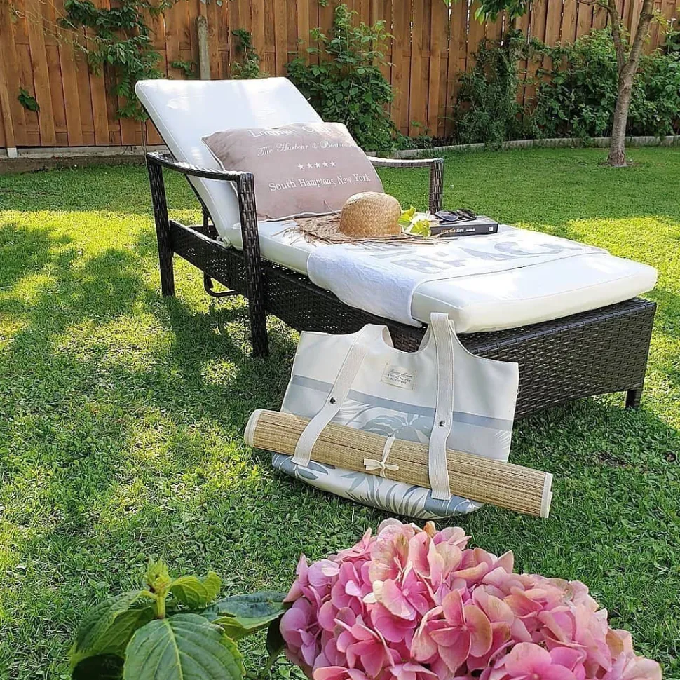 Gartenliege Rattan Braun Auflage Weis Vasto
