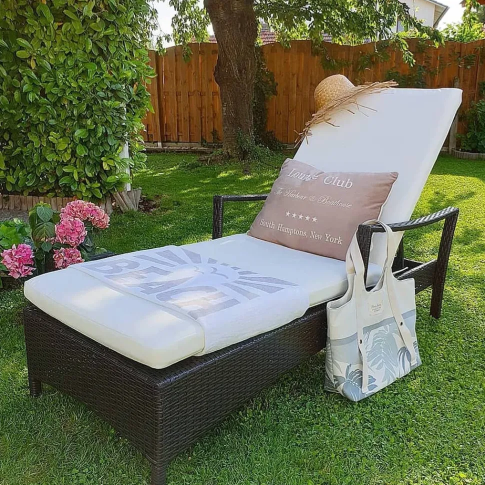 Gartenliege Rattan Braun Auflage Weis Vasto