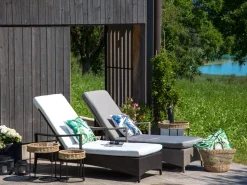 Gartenliege Rattan Braun Auflage Weis Vasto