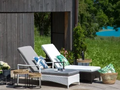 Gartenliege Rattan Weis Auflage Grau Vasto