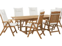 Gartenmöbel Set Akazienholz 6-Sitzer Rechteckig Auflagen Cremeweis Java