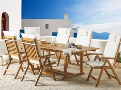 Gartenmöbel Set Akazienholz 6-Sitzer Rechteckig Auflagen Cremeweis Java