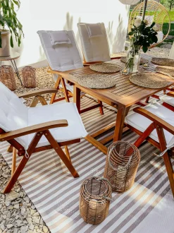 Gartenmöbel Set Akazienholz 6-Sitzer Rechteckig Auflagen Cremeweis Java