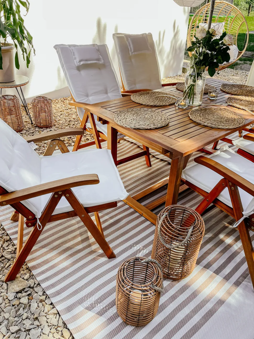 Gartenmöbel Set Akazienholz 6-Sitzer Rechteckig Auflagen Cremeweis Java