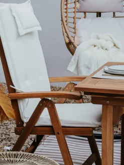 Gartenmöbel Set Akazienholz 6-Sitzer Rechteckig Auflagen Cremeweis Java