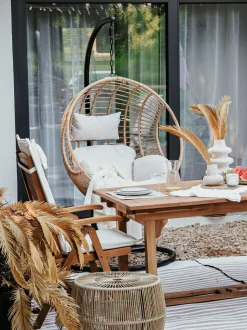 Gartenmöbel Set Akazienholz 6-Sitzer Rechteckig Auflagen Cremeweis Java