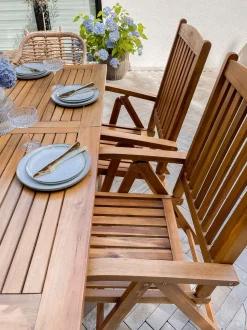 Gartenmöbel Set Akazienholz 6-Sitzer Rechteckig Auflagen Cremeweis Java